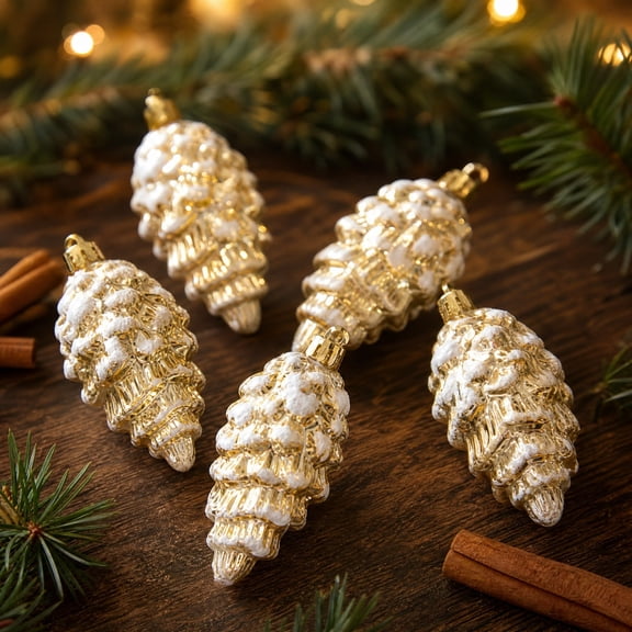 5 Pcs Christmas Pinecone Ornaments, Fall Hanging Pine Cone Ornaments, Glitter Pinecone Christmas Ornament for Xmas Tree DIY Crafts Fall Thanksgiving Day Decoration Christmas Decor
