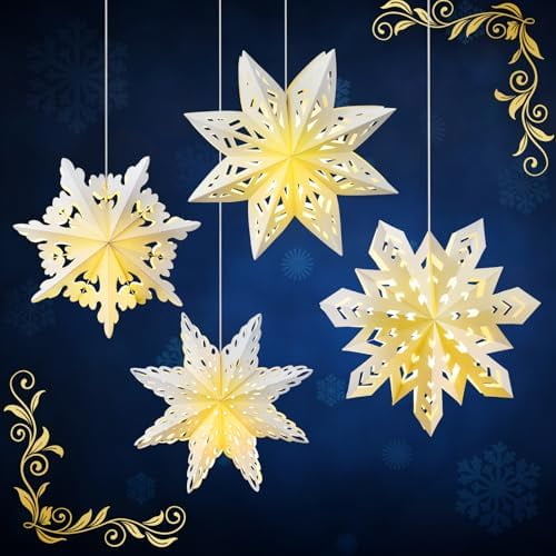 5 Pcs Christmas Snowflake Paper Lantern with 7 Light Star Paper Lantern Paper Lamp Party Hanging Decoration for Christmas Weddings Christmas Trees Birthday Holiday$$Tools & Hardware Other
