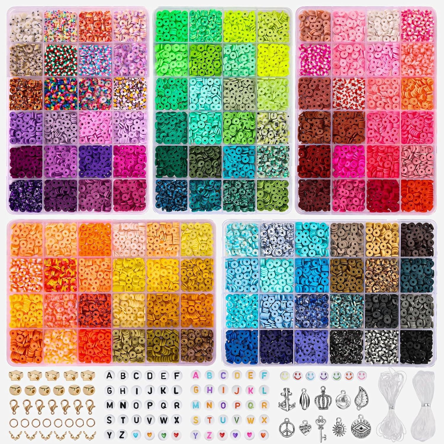 5 Pcs Clay Beads Bracelet Making Kit for Beginner,Polymer Clay Beads with Charms Kit for Jewelry Making, DIY Arts and Crafts Birthday Gifts
