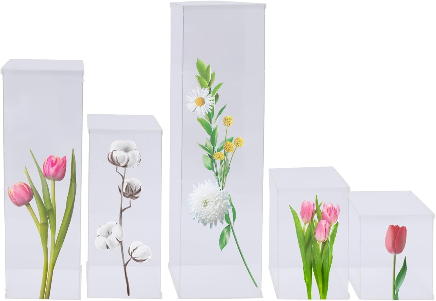 5 Pcs Clear Acrylic Pedestal Riser Display Boxes, Flower Stand, Acrylic ...