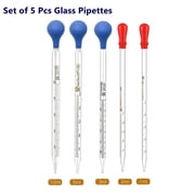 5 Pcs Clear Glass Pipettes with Graduated Markings and Removable Suction Bulb, Science Gift