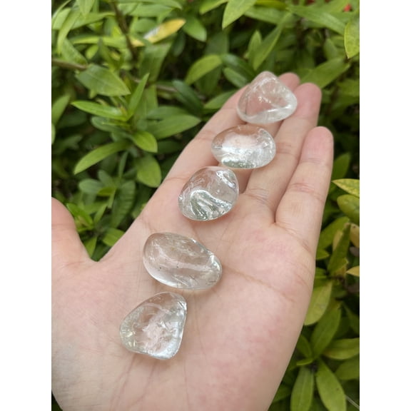 5 Pcs Clear Quartz Tumbled Stones, Polished Natural Clear Quartz Gemstone, Clear Quartz Healing Crystals (Clear Quartz)