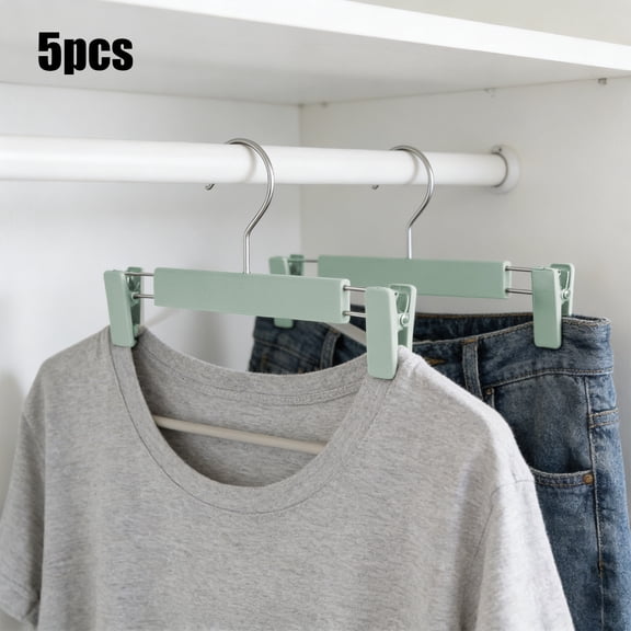 5 Pcs Clothes Pants Hangers, Space-Saving Skirt Holders with Swivel Hooks, Adjustable Clips, Trouser Hangers, Clothes Coat Garment Jeans Hangers