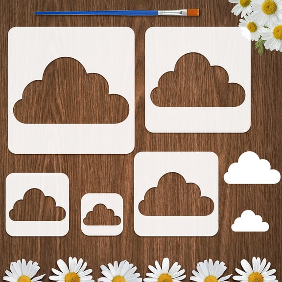 5 Pcs Clouds Stencils with a Brush 5 Sizes Clouds Painting Stencil Reusable PET Autumn Cloud Home Template Fantasy Theme Decoration