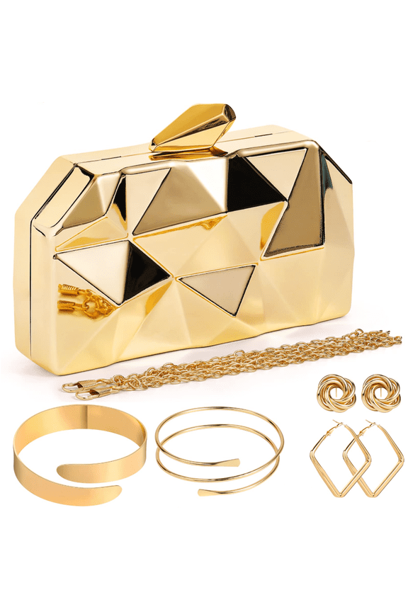 5 Pcs Clutch Purse for Women Evening Prom Purses Metallic Handbag for Wedding Banquet Retro Jewelry Set