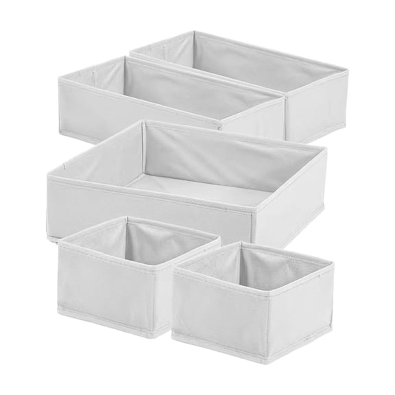 5 Pcs Collapsible Canvas Drawer Organizers,Foldable Non-Woven Storage Container for Underwear Socks Classification | Closet Dresser Organization,White