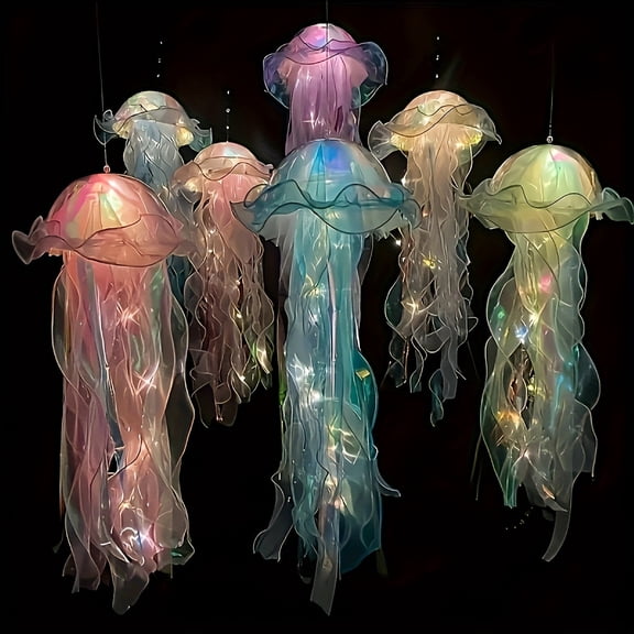 5 Pcs Colorful LED Jellyfish String Lights - Battery Powered Hanging Jellyfish Lanterns, Glow Under the Sea Dcor for Mermaid Parties, Bedroom Ambience, Ocean Theme Decorations