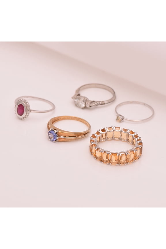 5 Pcs Combo Mulit Gemstone 925 Sterling Silver Bypass Women Promise Ring