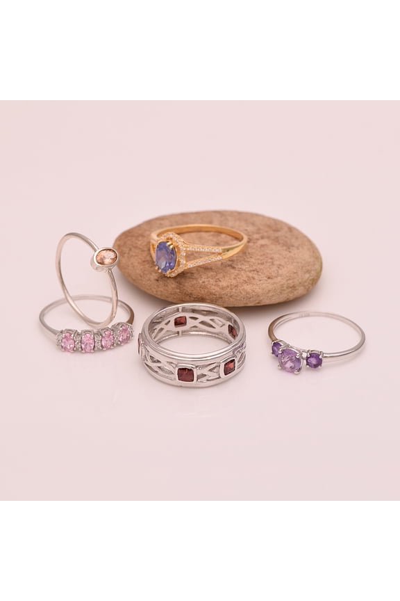 5 Pcs Combo Multi Gemstone 925 Sterling Silver Solitaire Accents Women Ring