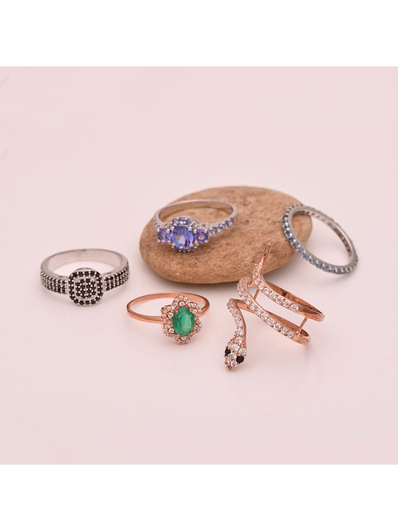 5 Pcs Combo Ring Multi Gemstone 925 Sterling Silver Solitaire Women Stackable Ring