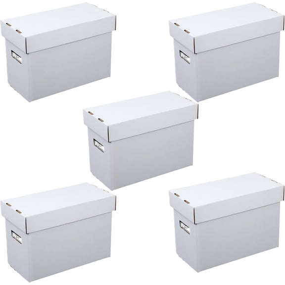5 Pcs Comic Book Storage Boxes, Holds 150-175 Comics Each, Collapsible, Stackable, Moistureproof, White, 15.83"L x 11.42"W x 7.87"H