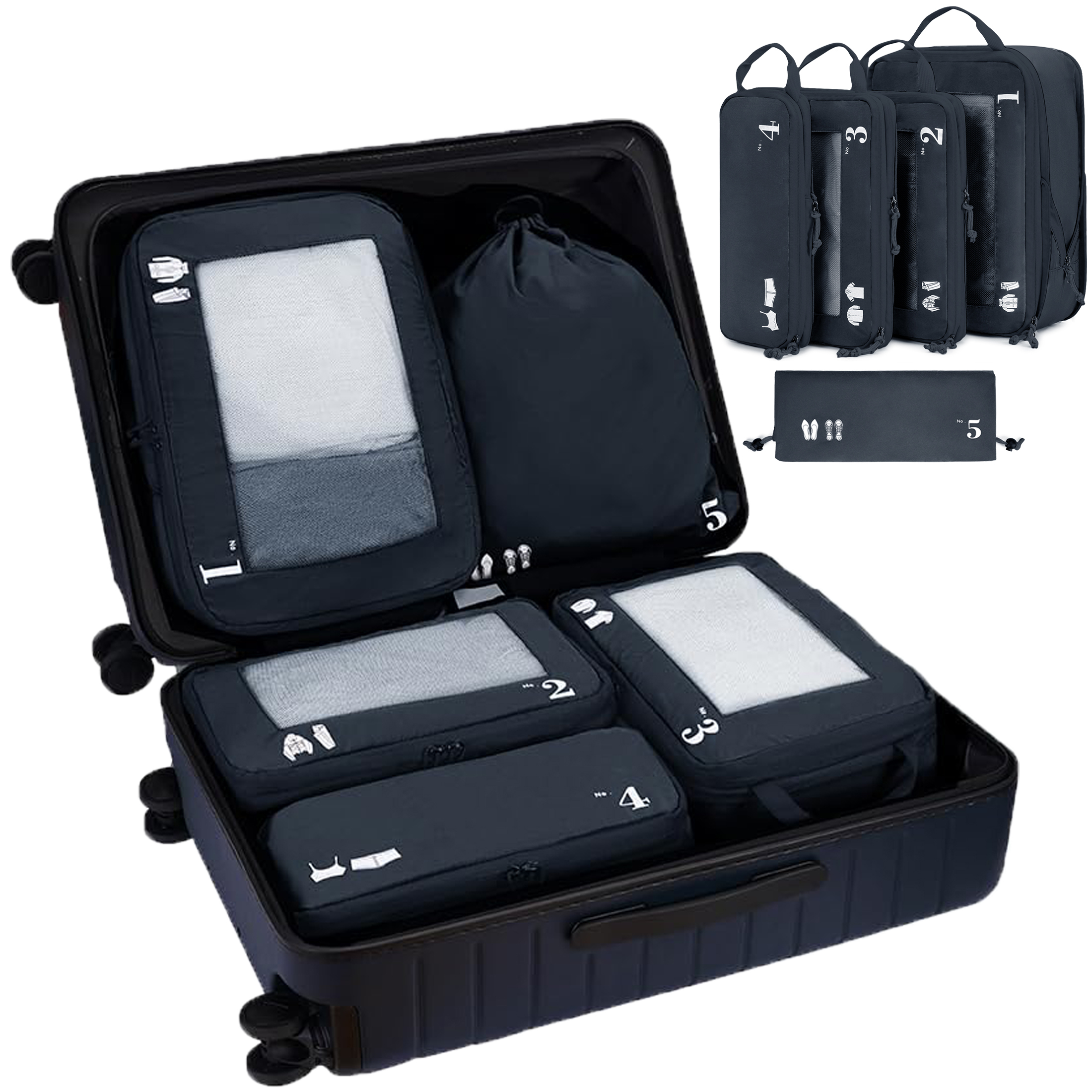 5 Pcs Compression Packing Cubes Space Saver Weekend Travel Packing Set ...