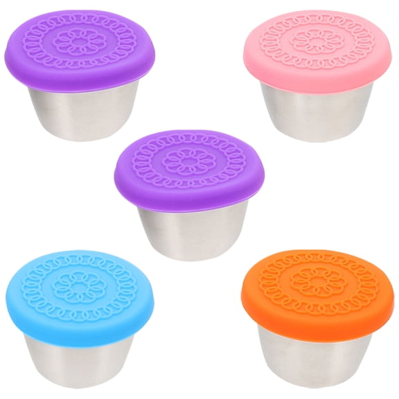 TABLZONE Reusable Condiment Containers with Leakproof Silicone Lids for Meal Prep and Storage, 5 Pieces Set