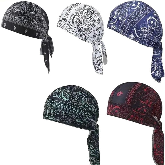 5 Pcs Cooling Headscarf Cap Set, Motorcycle Pirate Head Wrap Safety Helmet Liner, Elastic Fit Hand Washable Multifunctional Outdoor Headwear for Athletes & Outdoor Enthusiasts