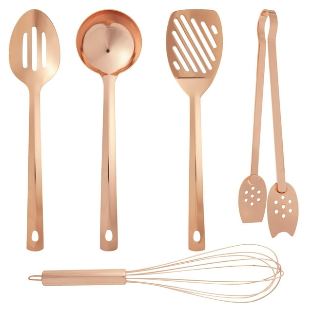 5 Pcs Copper Cooking Utensils Set, Rose Gold Cookware with Ladle, Whisk