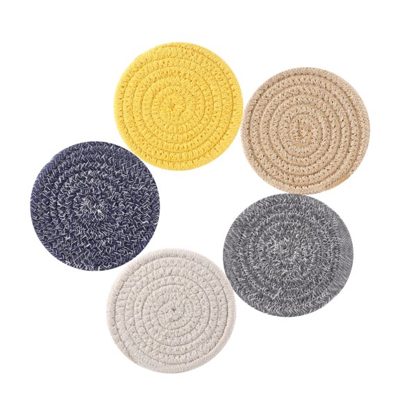 ROSENICE Handmade Cotton Coaster Mat for Cups with Assorted Colors and Polyester Material 5 Pieces