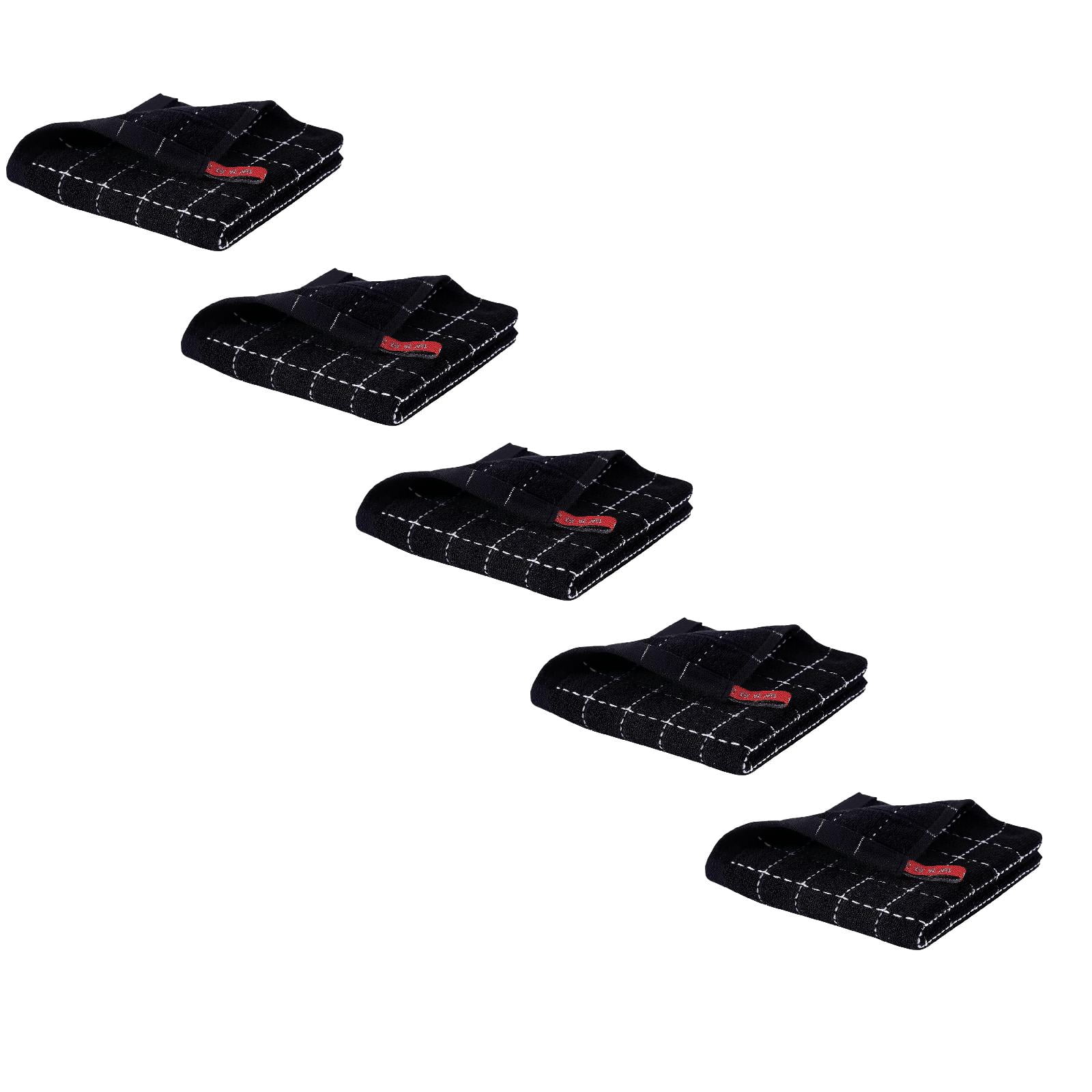 5 Pcs Cotton Terry Kitchen Dish Cloths, Ultra Soft and Absorbent Dish Towels Quick Drying Dish Rags for Kitchen, Suitable for Drying and Washing Dishes, 12x12 Inch, Black