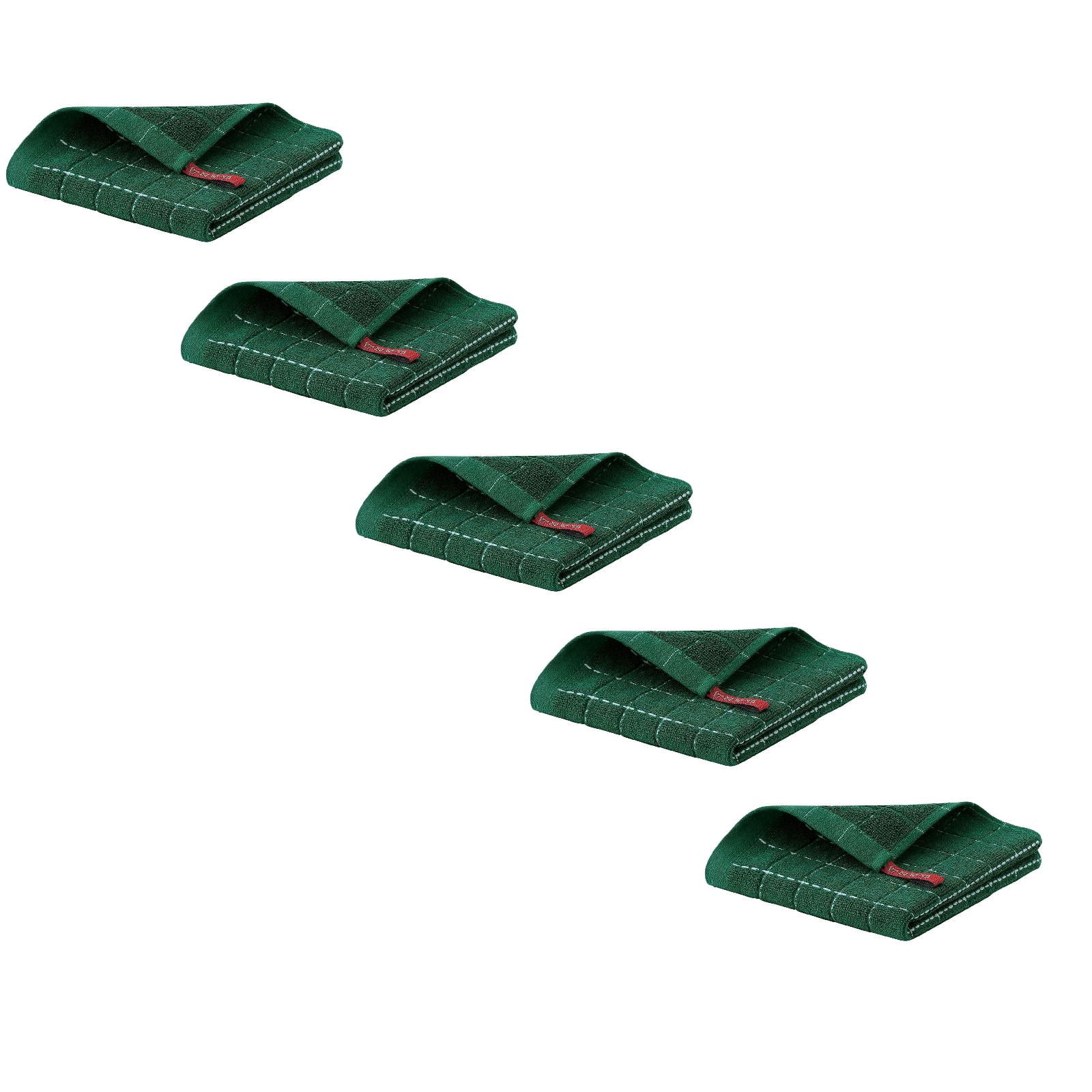 5 Pcs Cotton Terry Kitchen Dish Cloths, Ultra Soft and Absorbent Dish Towels Quick Drying Dish Rags for Kitchen, Suitable for Drying and Washing Dishes, 12x12 Inch, Dark Green