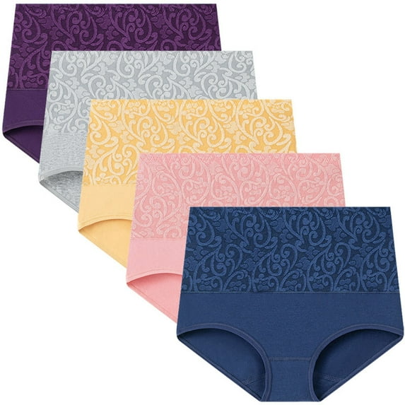 5 Pcs Cotton Underwear Womens High Waisted Full Coverage Stretchy Panties Plus Size Multi Colors Briefs (3XL, Multicolor)