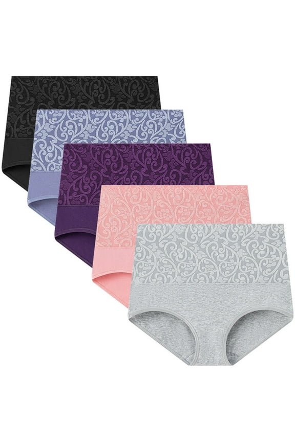 5 Pcs Cotton Underwear Womens High Waisted Full Coverage Stretchy Panties Plus Size Multi Colors Briefs (XL, Multicolor 02)