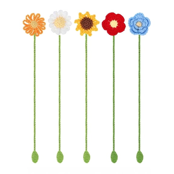 5 Pcs Crochet Flowers Bookmarks Knitted Reading Bookmarks Decorative Bookmarks