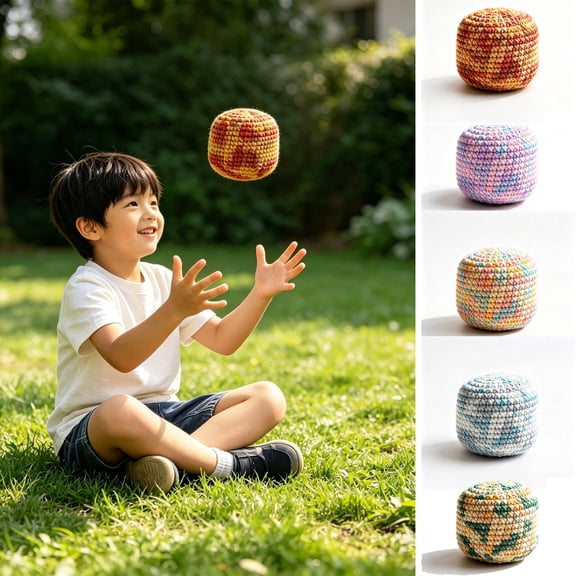 5 Pcs Crochet Footsbags,Hand-Crocheted Kick Bags,Soft Knitted Toss & Juggling Balls for Outdoor Interaction Games & Coordinating Balance Exercises