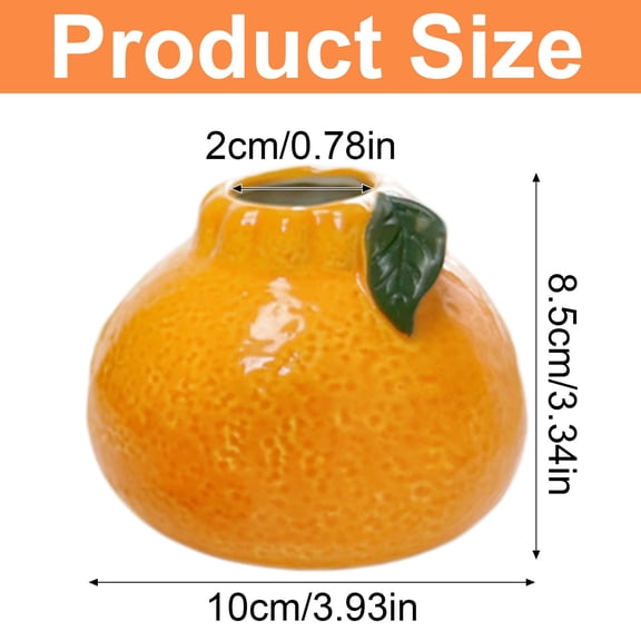 5 Pcs Cute Small Vase for Fresh Flowers, Ceramic Orange Vase with Green Leaves for Small Flowers, Decorative Plant Pot Table Centerpiece for Living Room, Bookshelf, Office Home Decor