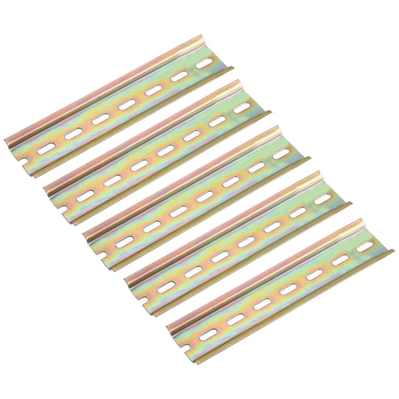 5 Pcs DIN Rail Slotted Iron Mounting Guide 5"(130mm) x 35mm x 6.5mm High Bronze Tone
