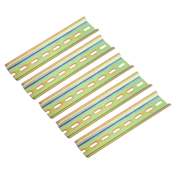 5 Pcs DIN Rail Slotted Iron Mounting Guide 5"(130mm) x 35mm x 7.5mm High Bronze Tone