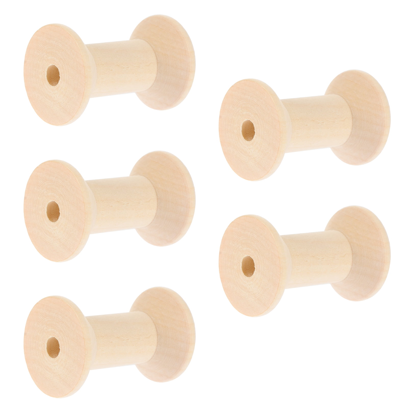 5 Pcs DIY Craft Bobbin Empty Thread Spools Wooden Weaving Sewing Mini ...