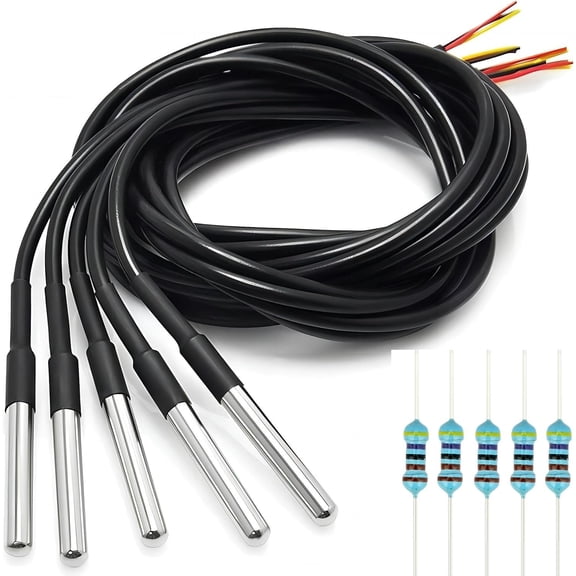 5 Pcs DS18B20 Temperature Sensor Probe High-Accuracy Waterproof Equipped with 5 Pcs 4.7K resistors for Arduino Raspberry Pi DIY