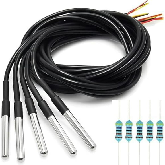 5 Pcs DS18B20 Temperature Sensor Probe High-Accuracy Waterproof Equipped with 5 Pcs 4.7K resistors for Arduino Raspberry Pi DIY