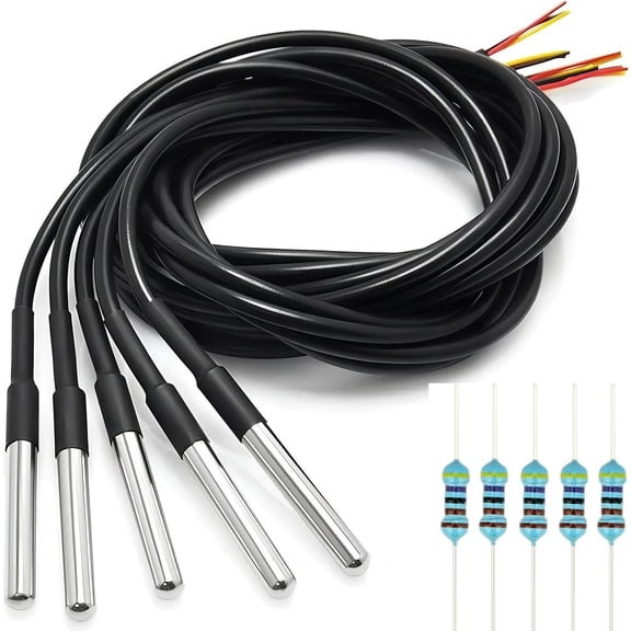 5 Pcs DS18B20 Temperature Sensor Probe High-Accuracy Waterproof Equipped with 5