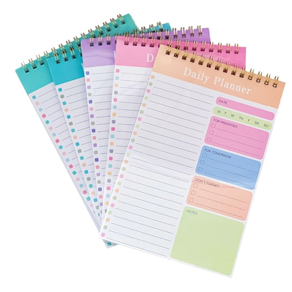 5 Pcs Daily Planner Notepads,5 X 8 Inch Undated To-Do List Notebooks,30 Sheets,Daily To Do List Notebook,Small Spiral Checklist Planner,Work Planning Pad for Office,Home,Random Color 5PCS
