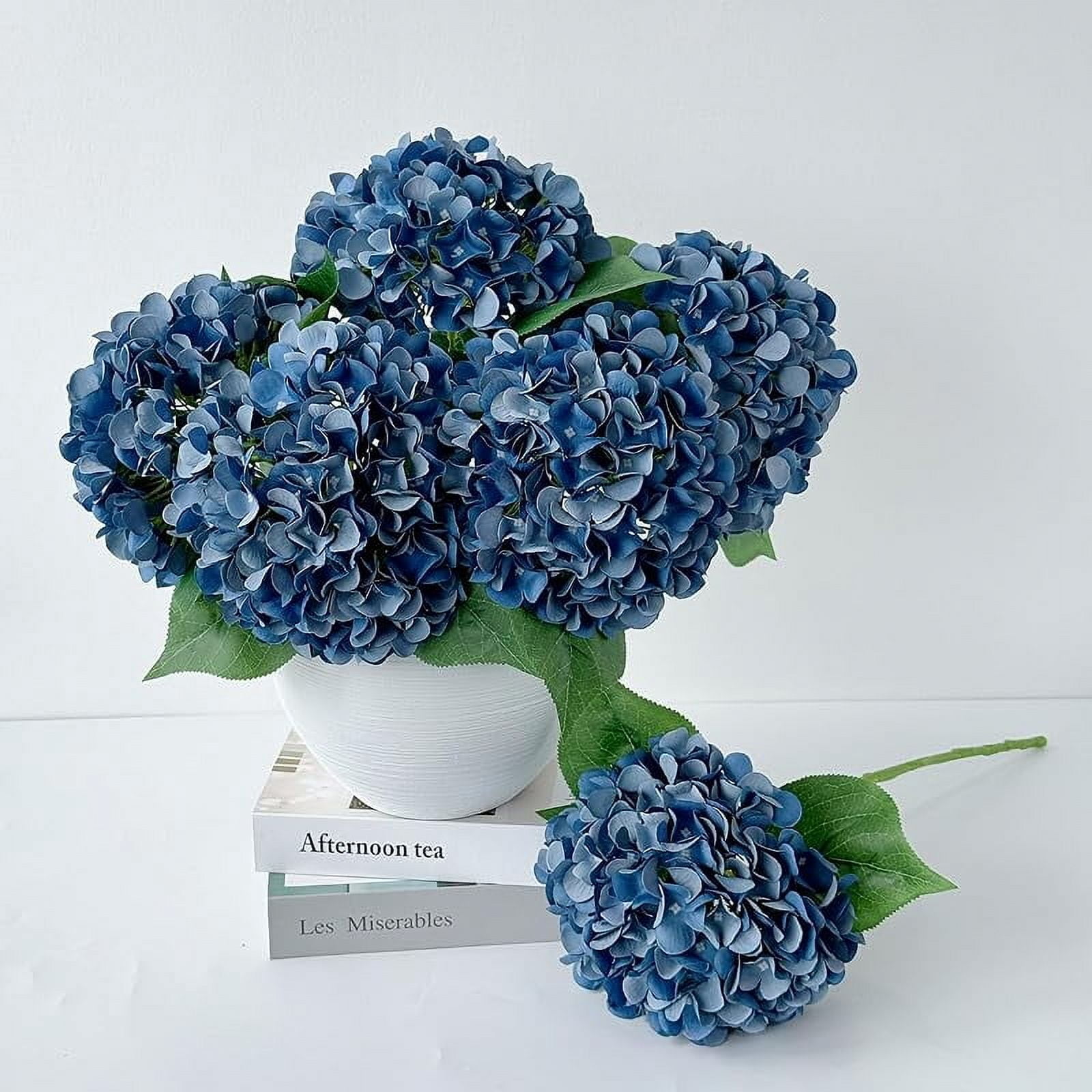 ZYTUYO 5 Pcs Dark Blue Silk Hydrangeas Artificial Flower Boho Dried Touch 20'' Faux for Fall Indoor Home Decor Kitchen Living Room Outdoor Porch Wedding Arrangement