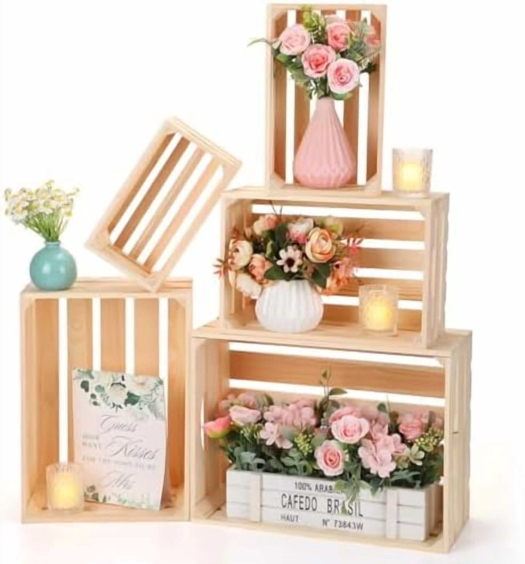 Decor Stacking Containers 5 Pcs Decorative Nesting Wooden Crates for Storage Display 5 Size Large ...