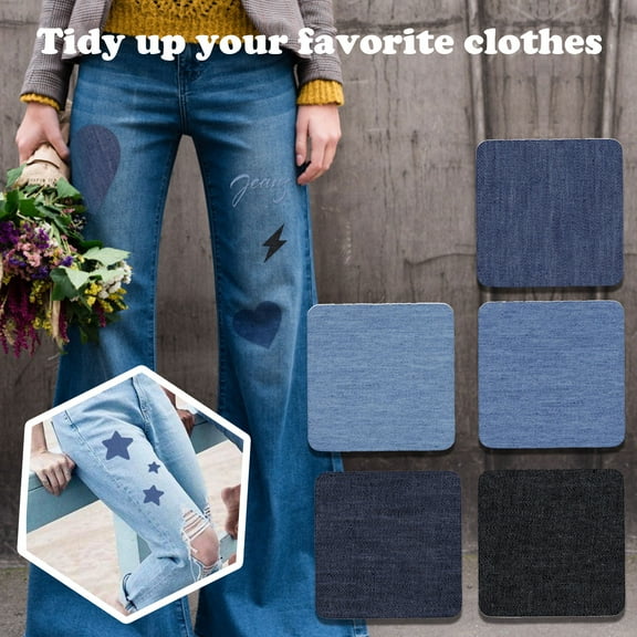 5 Pcs Denim Iron on Patches for Jeans Inside&Outside,No-Sew Jeans Patches for Clothing,Premium Fabric Pants Patch for Holes Iron on,Strongest Glue 100% Cotton,Patch for Clothes,Jeans (Dark Blue)