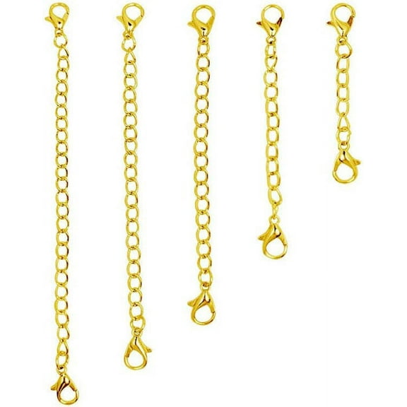 5 Pcs Different Size Stainless Steel Necklace Bracelet Extender Chain Set with Lobster Clasps,Jewelry Necklace Extenders for DIY Jewelry Making (Gold)