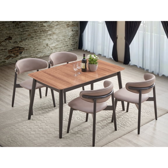 5 Pcs Dining Room - Natural & Black 1 Table With Leaf And 4 Chairs Adjustable Extension
