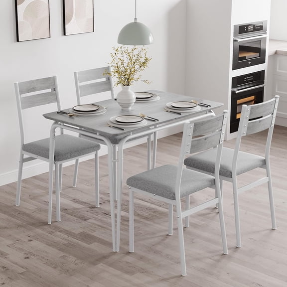 5 Pcs Dining Table Set for 4 Kitchen Table with 4 Backrest Chairs 43.3inx27.5in MDF Top Space-Saving Compact Design for Apartment Dinette Cafe Small Spaces