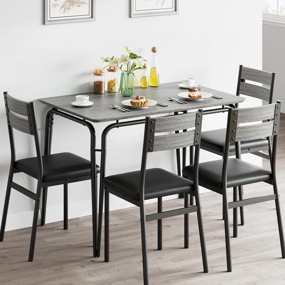 5 Pcs Dining Table Set for 4 Modern Wood Rectangle Kitchen Table with Upholstered Chairs Space-Saving Dinette for Apartment Home Office and Breakfast Nook