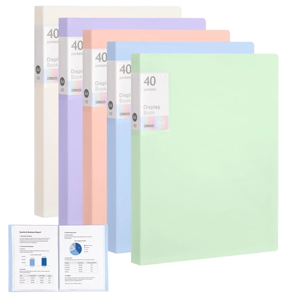 5 Pcs Display Folders, 12.2 x 9.1 x 1 in A4 Presentation Folder with 40 Pockets Plastic Sleeves, Soft Colors Waterproof Portfolio Folder for Office Family Document Organizer