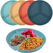 5 Pcs Divided Dinner Plates,Bexikou Unbreakable Portion Control Plates,Reusable Picnic Plates,3 Compartment Plastic Divider Plates,Divided Diet Plates for Picnic Camping Dessert - 9inch