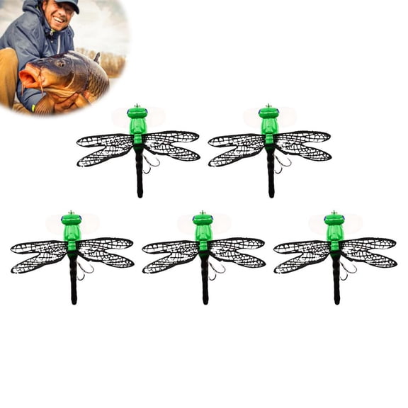 5 Pcs Dragonfly Fishing Lure 7.5cm 6.2g, Topwater Floating Bait for Bass, 3D Realistic with Treble Hook and Steel Balls