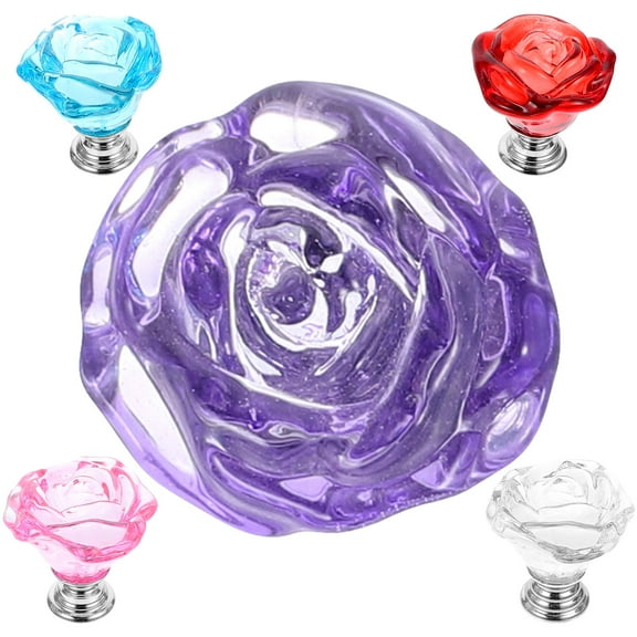 5 Pcs Hardware Furniture Accessories Handles Glass Roses Drawer Cabinet Door