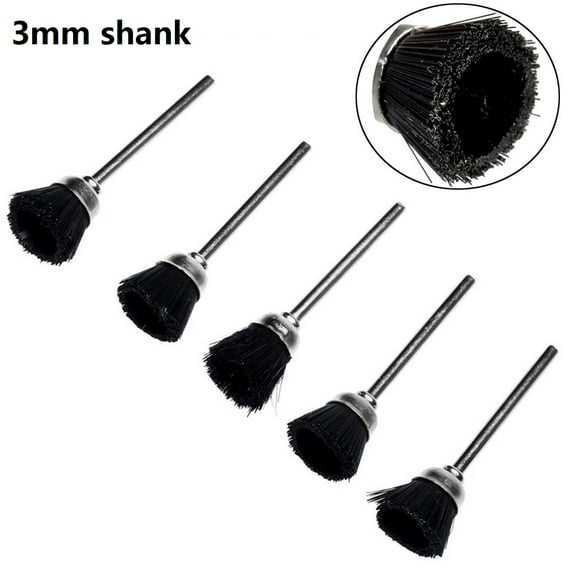 5 Pcs Drill Brush Nylon Bristles Cup Brush 3mm Mandrel Stiff Abrasive For Metal Polishing Wheels Rotary Tool Electric Grinder