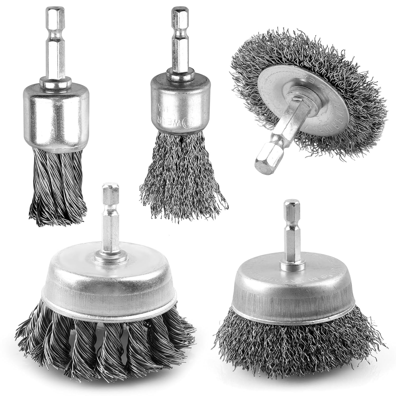 VIDICA 20-Piece Wire Brush Set For Drill - 1/4" Hex Shank, Carbon Steel, For Rust & Paint Removal