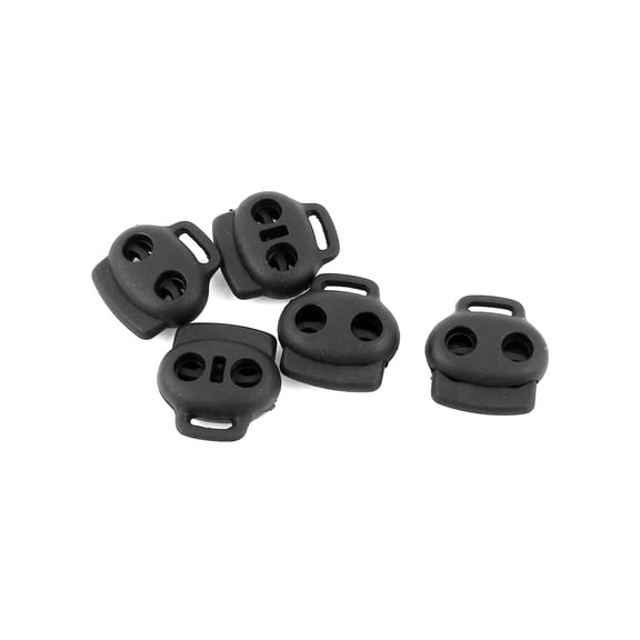 5 Pcs Dual Holes Spring Loaded Cord Lock Stopper Toggle Fastener Adjuster Black