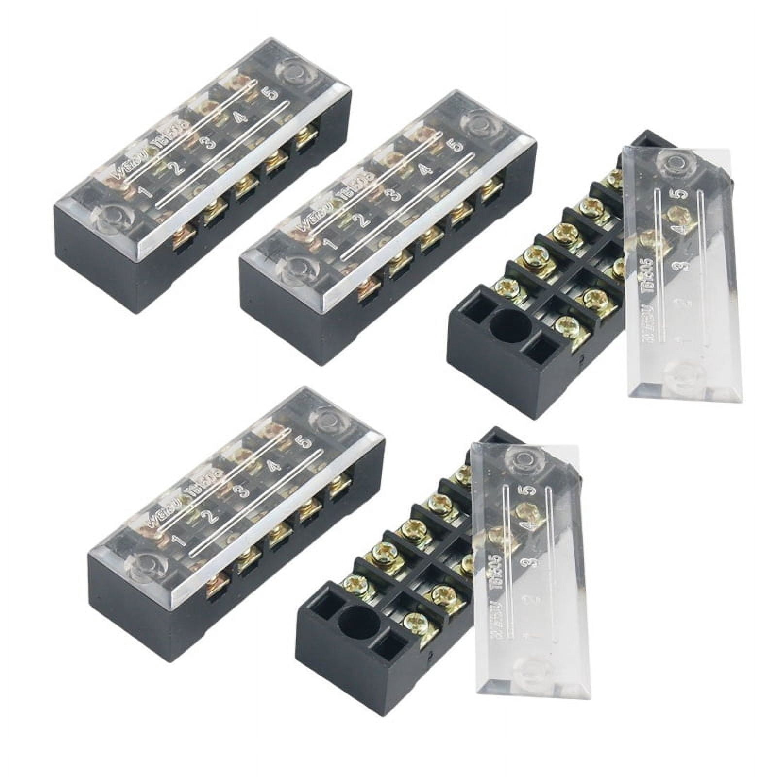 URBEST 5 Pcs Dual Row 4 Position Screw Terminal Strip, 600V 25A With Clear Cover - Barrier Terminal Block