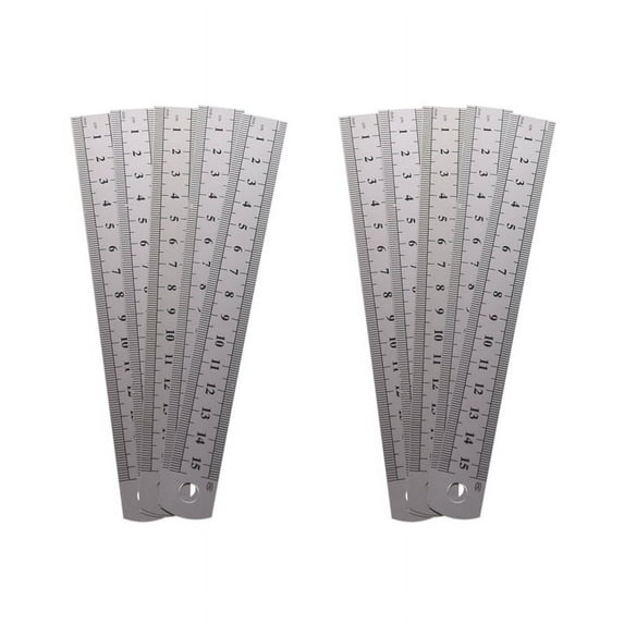 5 Pcs Dual Side Marked 15cm 6 inch Stainless Steel Straight Ruler X2 G010642